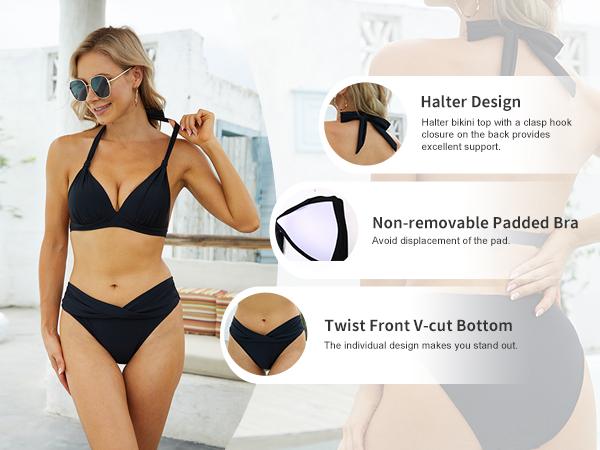 Yonique Women Girls Two Piece Bathing Suits Push Up Bikini Set Halter Swimsuit Swimming Clothing Vintage Swimwear