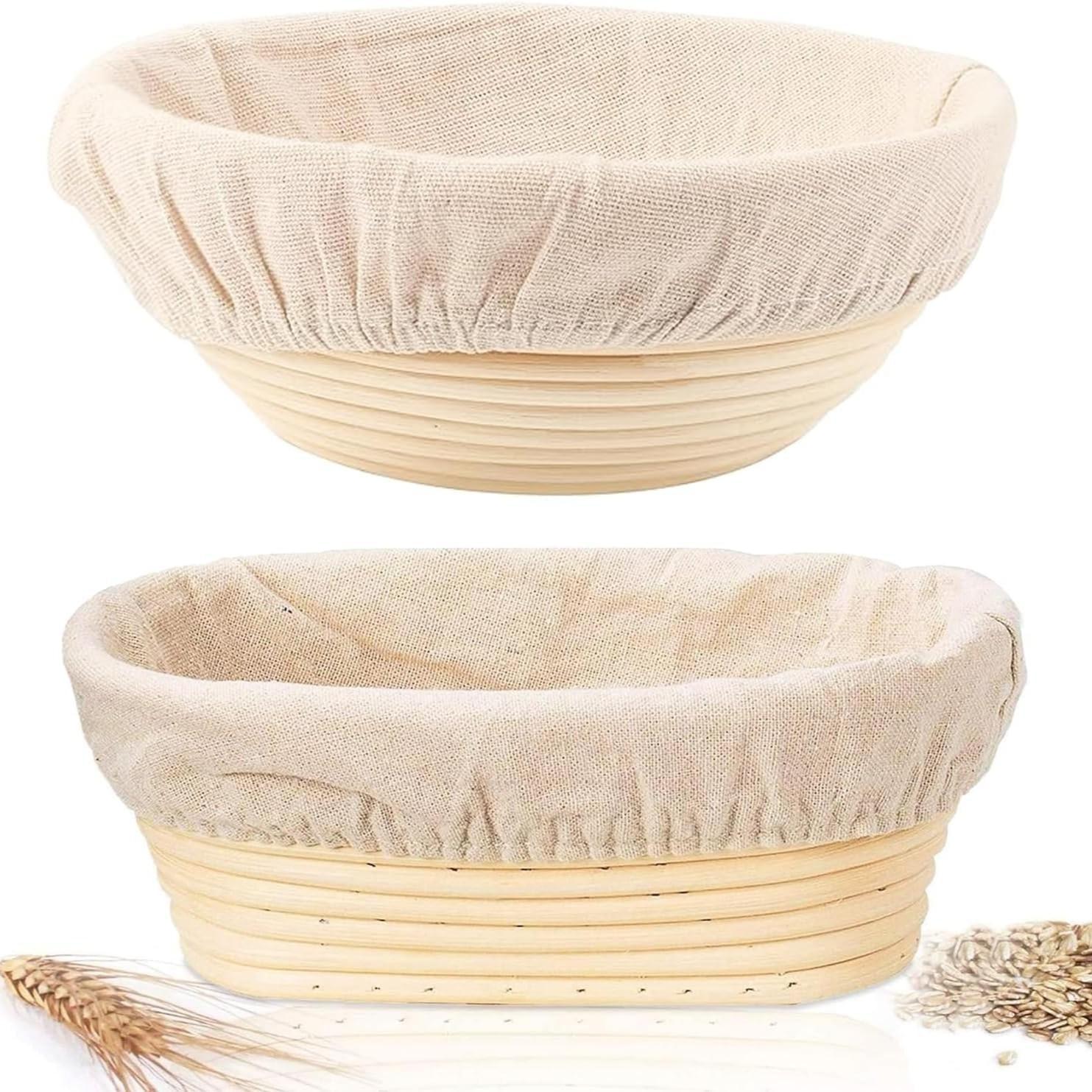 Baking Bread Fermentation Basket Set, 9in Round & 10in Oval Woven European Style, Sourdough Proofing Basket, Ideal for Beginners Baking Tools