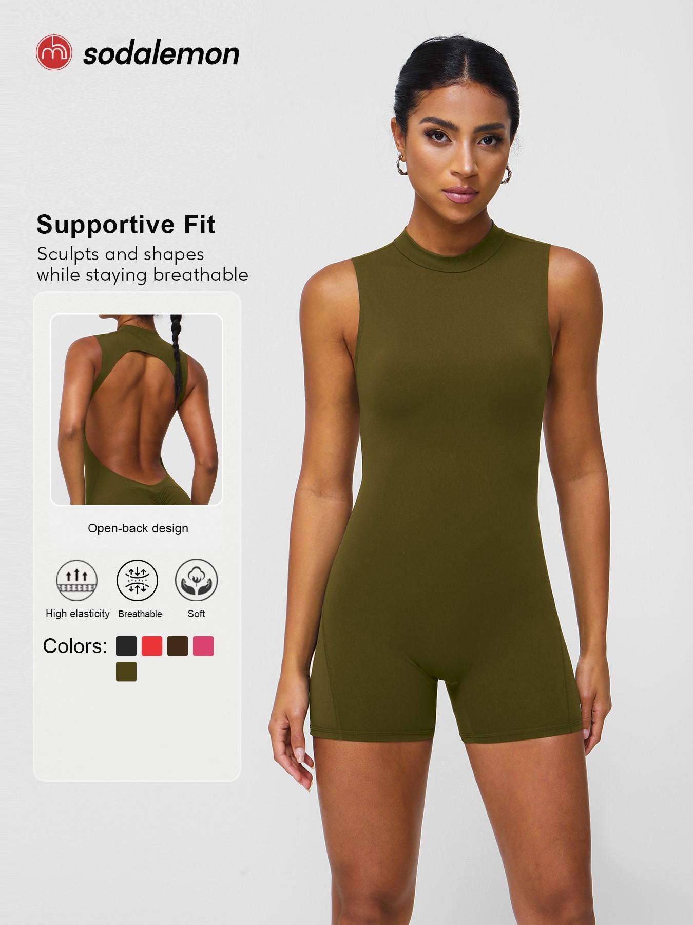 Sodalemon 1 Piece Women's Solid Color Sport Jumpsuit, Workout Jumpsuits, Cut-out Criss-cross Hip-hugging Bodysuit, Sexy Tight Sleeveless Backlessuit, Fashionable and Comfortable One-piece Jumpsuit