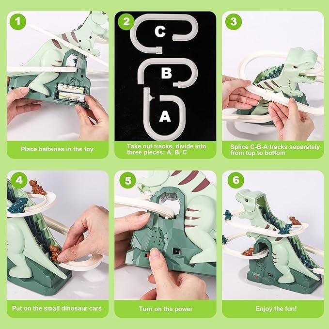 Electric Dinosaur Stair Climbing Toy, Automatic Slide Track Playset with 6 Dinosaur Cars, Educational Interactive Racing Toy for Kids, Ideal Holiday Birthday Gift Electric Dinosaur Stair Climbing Toy, Automatic Slide Track Playset with 6 Dinosaur Cars, Educational Interactive Racing Toy for Kids, Ideal Holiday Birthday Gift