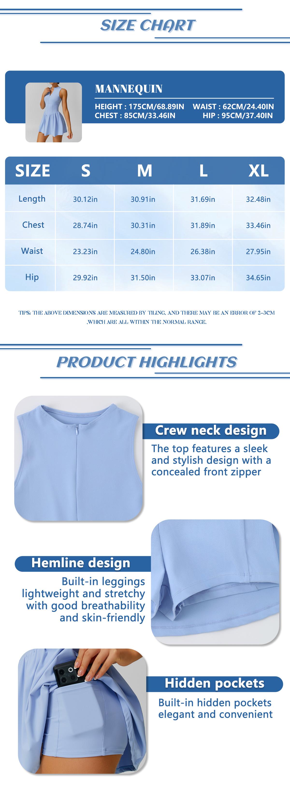 TimeOFF Women's Sleeveless Sports Dress , Concealed Zipper, Waist-Dart Pocket, Anti-Exposure , Ideal for Tennis, Golf 、Active Days Activewear