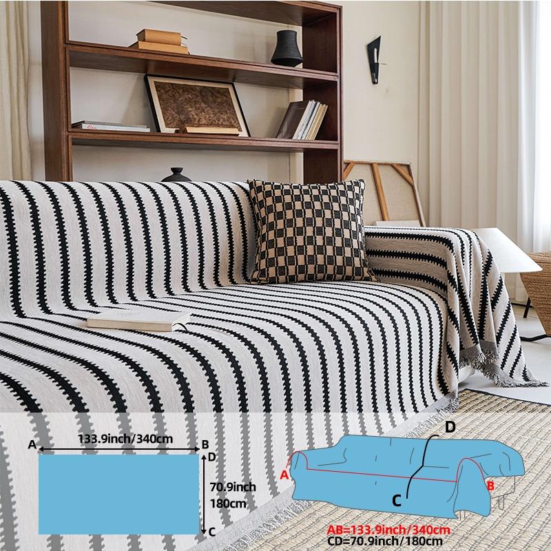 Boho Style Chenille Sofa Cover, Geometric Pattern, Reusable All-Season Sofa Protector, Anti-Scratch Non-Slip, Ideal for Living Room & Airbnb