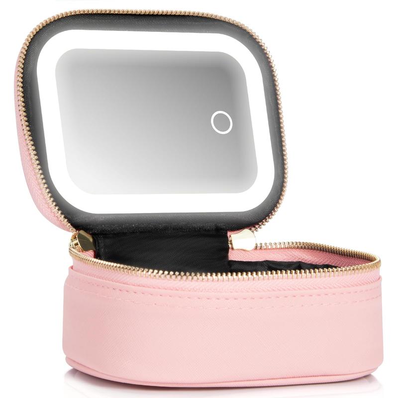 Portable Makeup Bag with LED Light & Mirror, Removable Travel Organizer, Battery-Powered Cosmetic Case, Makeup Tools for Women, Makeup Storage Bag, Makeup Pouch