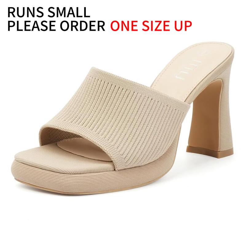 MUSSHOE Chunky Heel Platform Sandals Square Toe Slip On Design