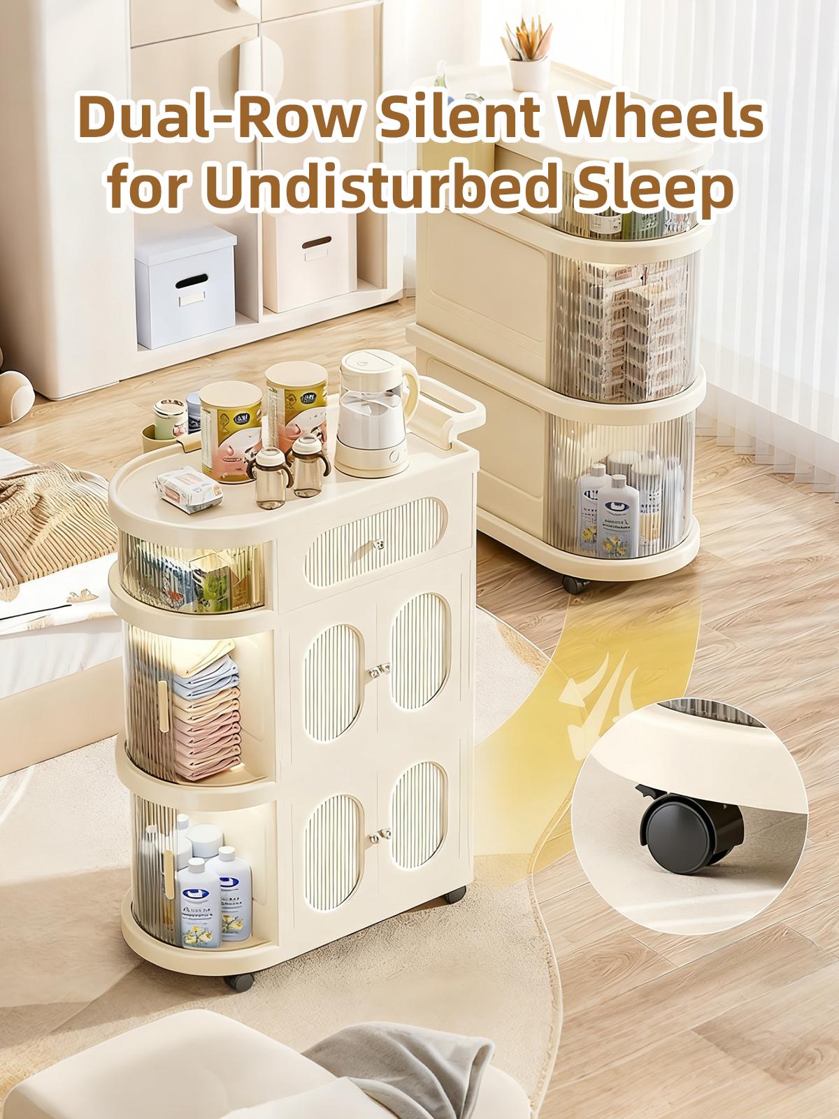 Multi-Layer Slim Storage Cart with Magnetic Doors - Portable Cabinet on Wheels with Handle, Large Capacity Organizer for Toys & Diapers, Foldable Trolley for Kids Room & Hallway, Easy Install Storage System