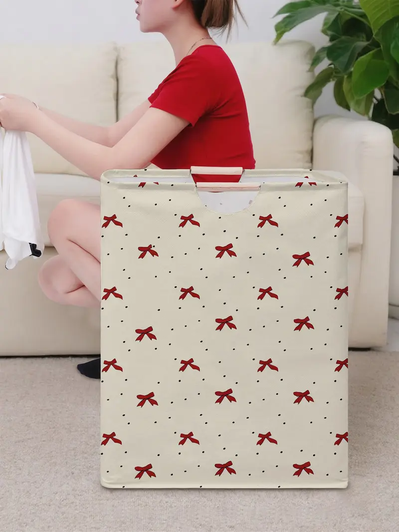 Butterfly Knot Pattern Open Storage Box, Foldable Laundry Basket with Handle, Home Bathroom Collapsible Dirty Clothes Bucket