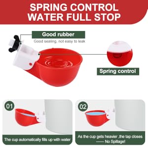 Chicken Waterer Cups (8 Pack/Red) - DIY Automatic Large Chicken Water Feeder for Ducks,Chicks, Turkeys, Quail, Bunny, Bird and Other Various Poultry Dispenser with Matching Drill