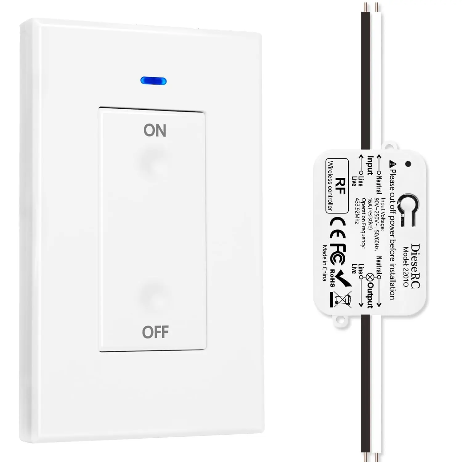 Wireless Light Switch Kit with Receiver, 15A Remote Light Switch