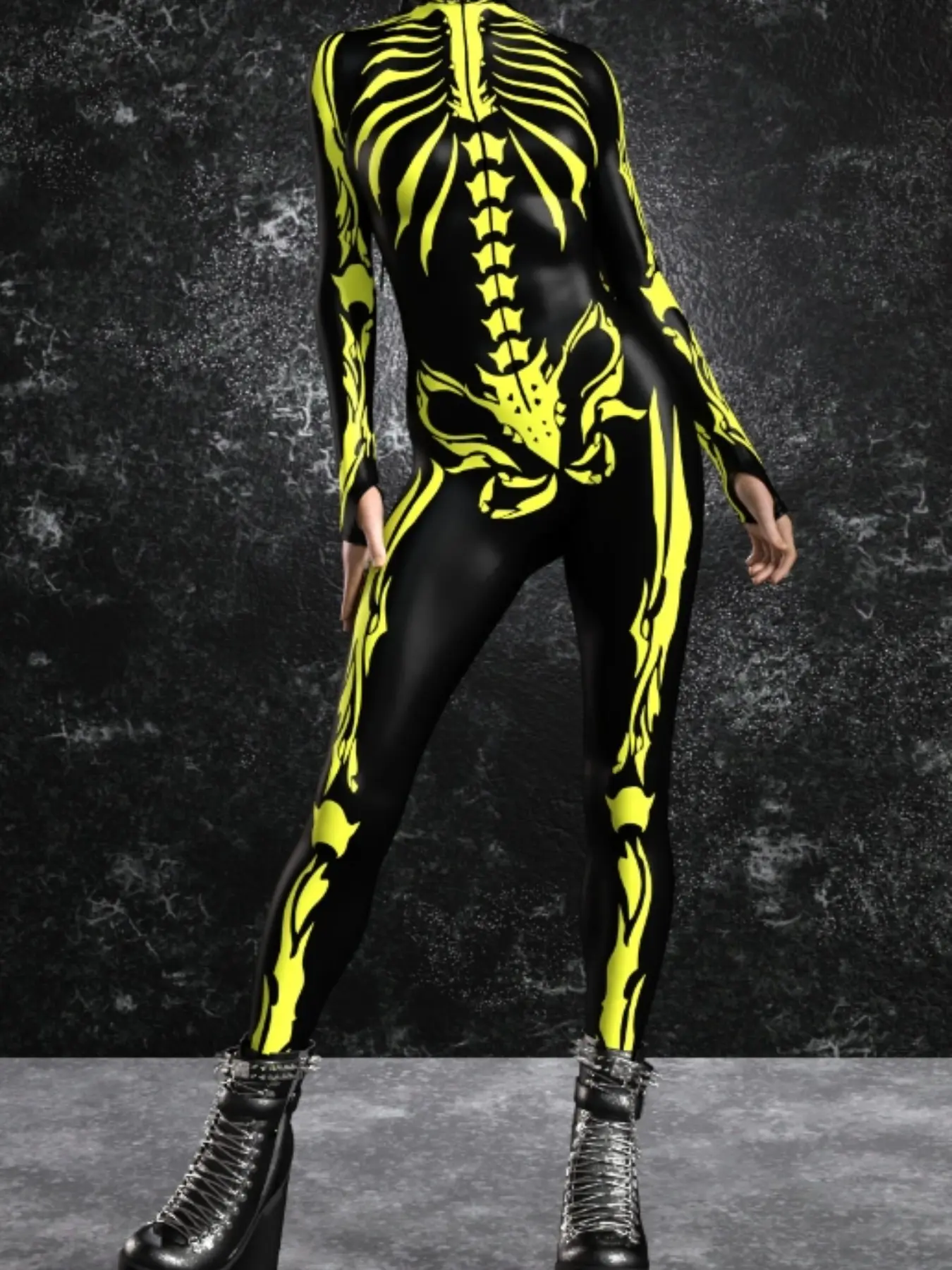 Women's Tight Bodysuit Y2K Cyberpunk Style, Skull Glow Party Costume, Halloween Festival Role Play