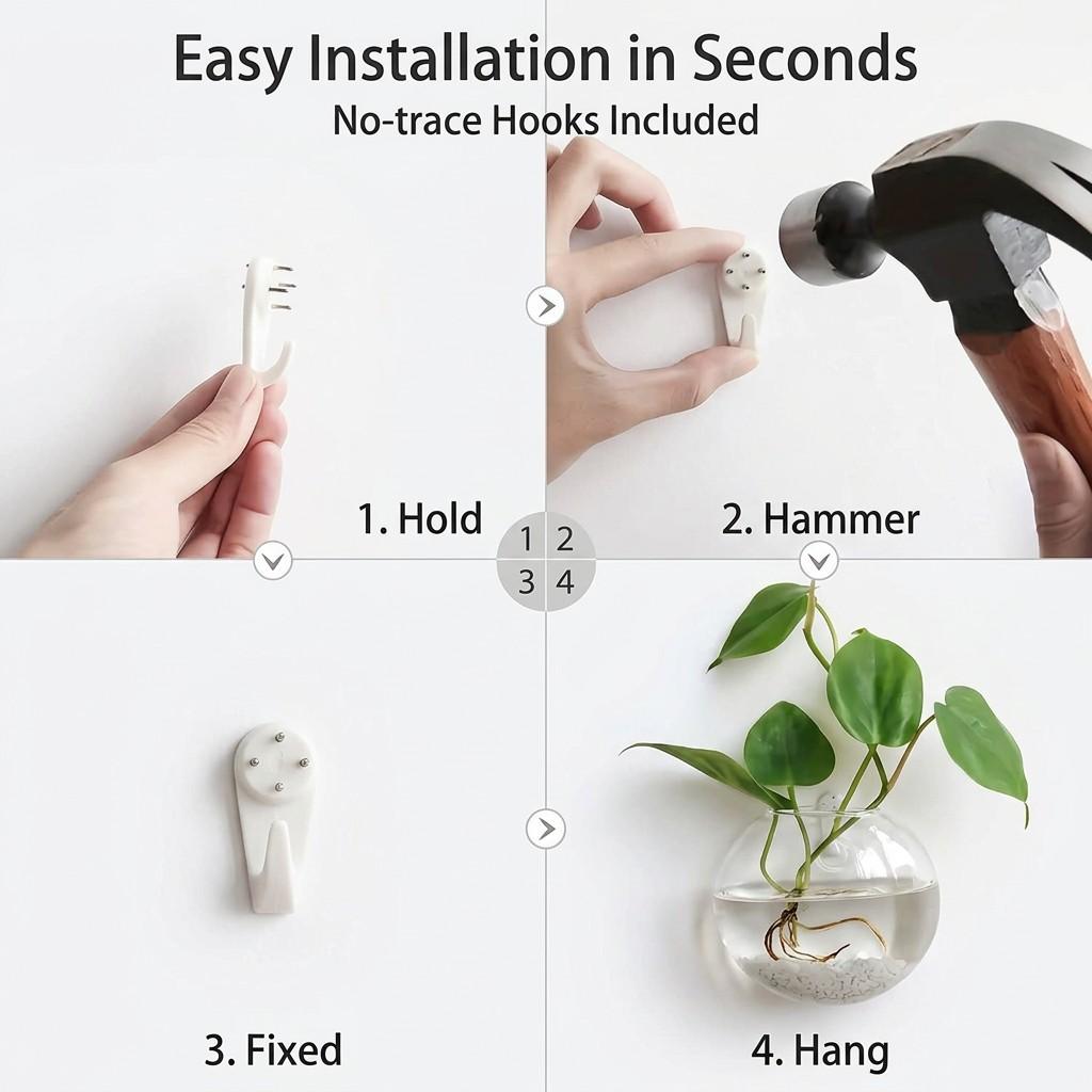 Creative Wall-Mounted Glass Vase Set, Hanging Plant Water Culture Decor, Simple Living Room Wall Decoration, 2 Pieces