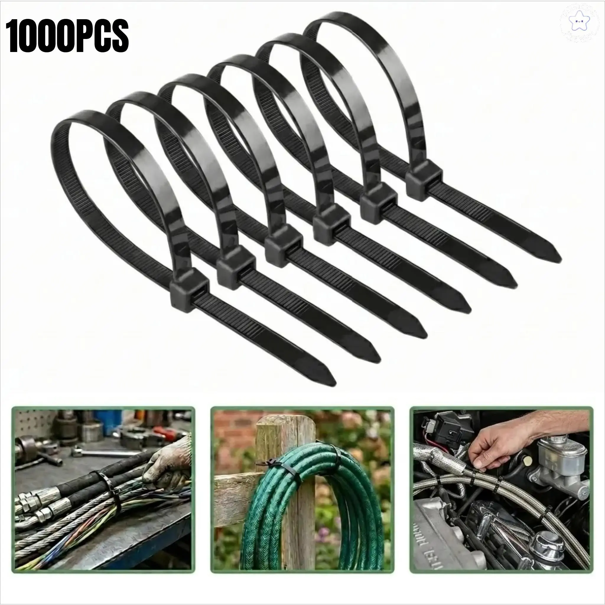 Nylon Zip Ties Assorted Sizes - White & Black Self-Locking Cable Ties Bulk Pack, UV-Resistant Wire Ties for Garage Cable Management, Office, Garden & Workshop