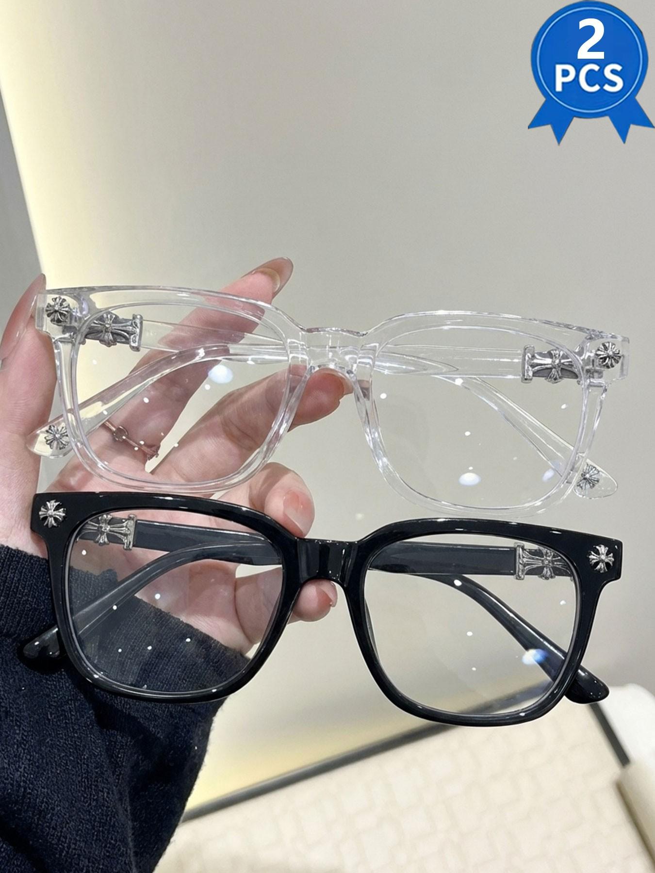 2PCS New Square Glasses, Unisex Stylish Light Luxury Elegant Artsy Business Frames, Available in Multiple Colors, Perfect Gift for Him, Suitable for Daily Wear and Square Frame Eyeglasses