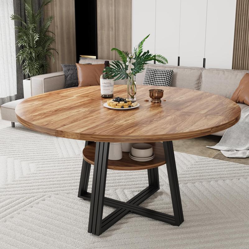 Round Dining Table for 4-6, 42" Kitchen Table with Storage, Circle Dinner Tables for Kitchen, Dining Room, Living Room, Meeting Room, Apartment