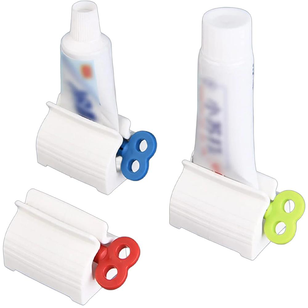 No-Install Toothpaste Squeezer with Strong Adhesion Roller, 360° Rotation for Full Squeeze, Non-Slip & Waterproof Holder, Bathroom Countertop Organizer for Tubes.