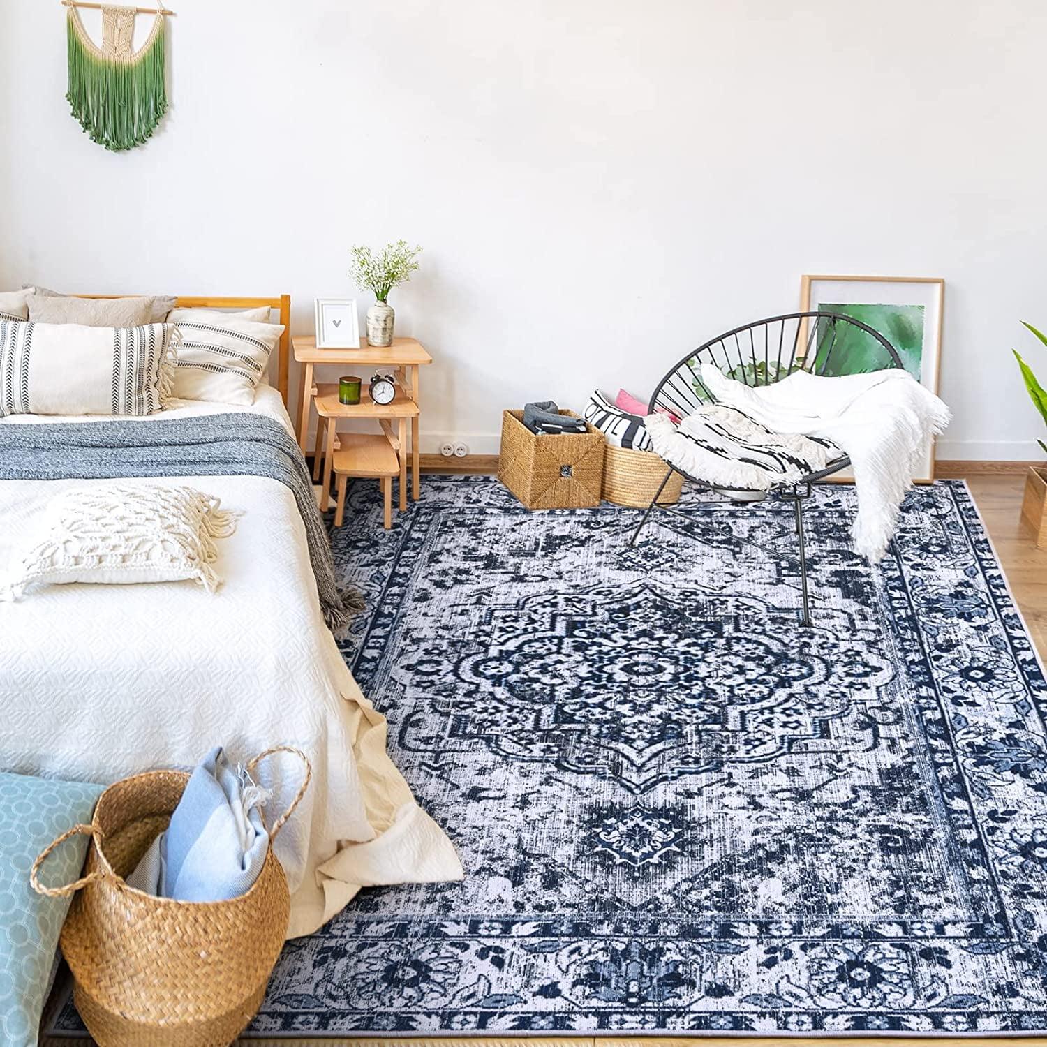 Lochas Boho Area Rug Vintage Tribal Carpet Anti-Slip Rug Washable Persian Carpet for Living Room Bedroom