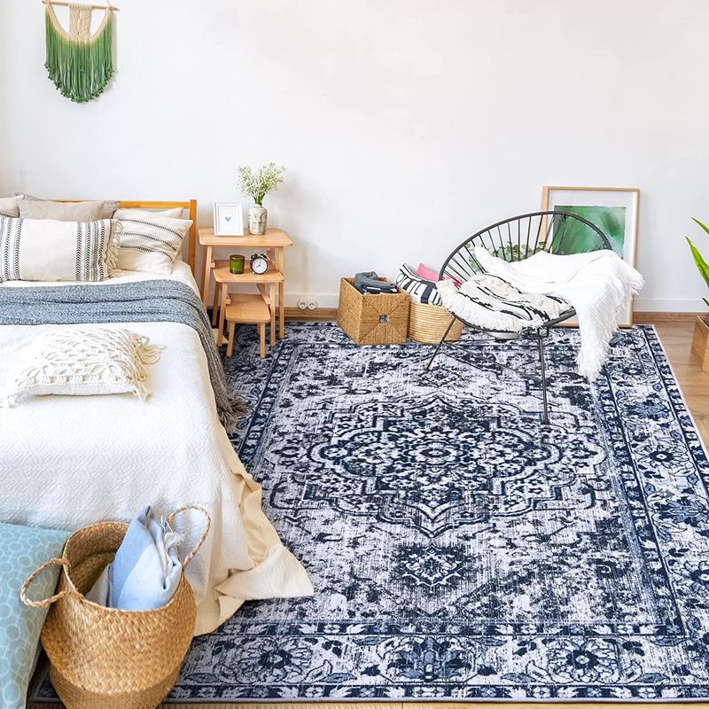 Lochas Boho Area Rug Vintage Tribal Carpet Anti-Slip Rug Washable Persian Carpet for Living Room Bedroom