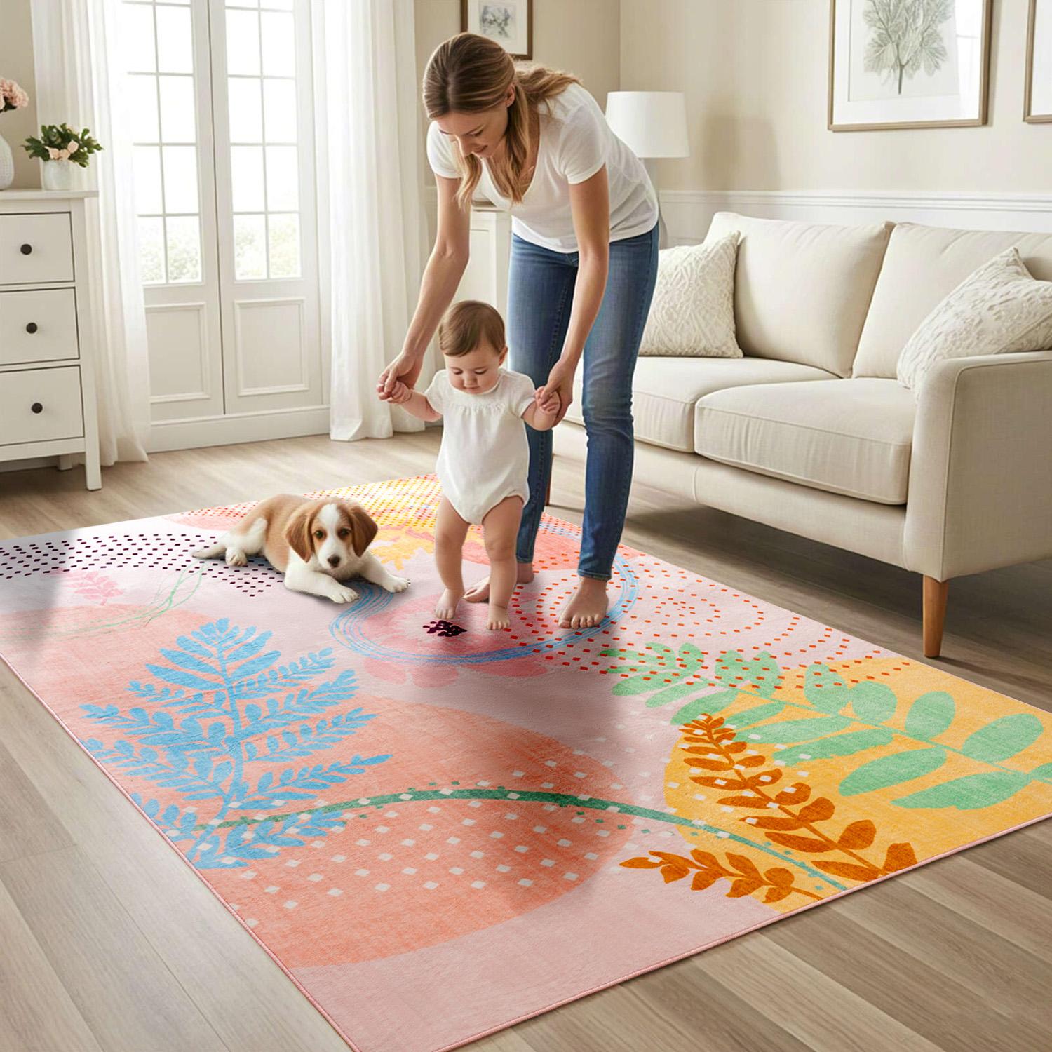 Lochas Floral Washable Living Room Area Rug ,Non-Slip Low-Pile Rugs for Entryway, Throw Small Stain Resistant Kitchen Rugs, Print Carpet for Office, Bedroom, Laundry Room, Nursery, Home Decor