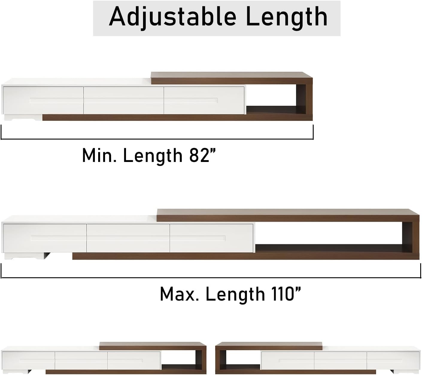 Extendable TV Stand for TVs up to 120", Wood Reversible Entertainment Center with 3 large Drawers, Extendable TV Media Console for Living Room,Bedroom