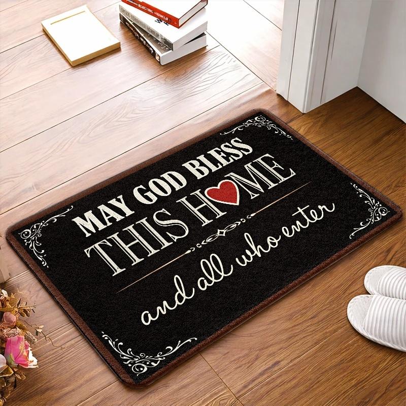 God Bless This Home Christian Inspirational Doormat Flannel Surface Non Slip Rubber Backing Durable Machine Washable Multipurpose Floor Mat Ideal For Indoor Living Room Bedroom Office Bathroom Balcony Corridor Outdoor Porch Home Decor Non-Slip Treads