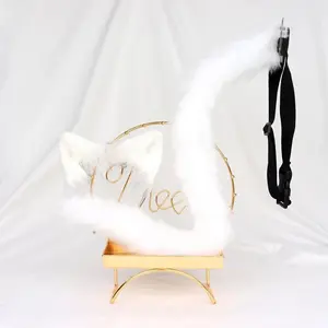 Plush Animal Ears Handmade Simulation Cat Ears Headband Cos Three-flower Cat Tail Set Accessories Props