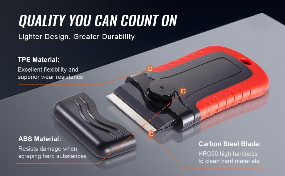 VEVOR Razor Blade Scraper, 15 Extra Blades, Locking Scraper Tool with Security Cap, Carbon Steel and POM Blades, for Cleaning Labels, Stickers, Decals, Paint from Glass Window Stovetop Cooktop Oven