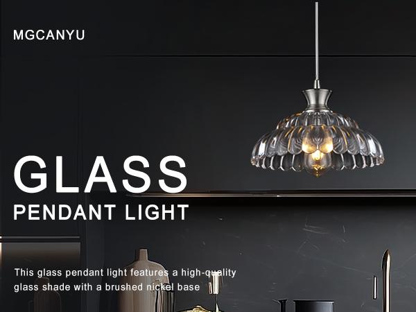 Modern Glass Pendant Lights Kitchen Island, 11.8" Glass Light Fixtures Brushed Chrome Flower Vintage Lighting Glass Ceiling Chandelier for Dining Living Room Restaurant Bedroom Foyer Entryway