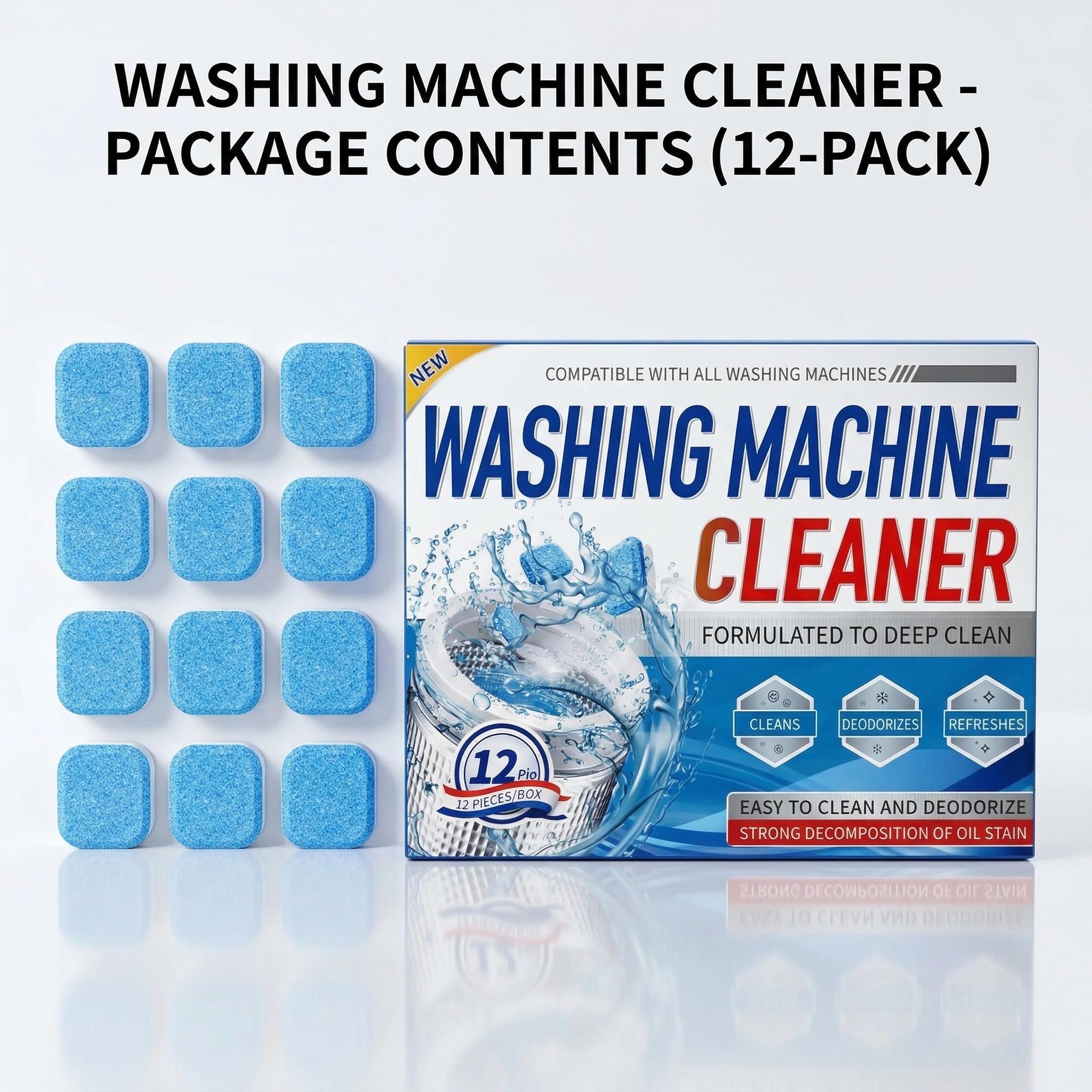 12pcs Washing Machine Deep Cleaner Tablets, Foaming Degreaser for Front & Top Load Washers, Eco-Friendly Laundry Smell Fix, Septic Safe