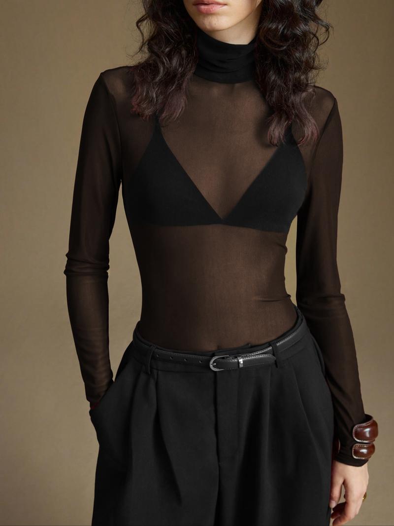 Women's Sparkle Mesh Halter Neck Top, Sexy Slim Fit Design, Plain Pattern, All Season Fashion Essential, Versatile Underwear