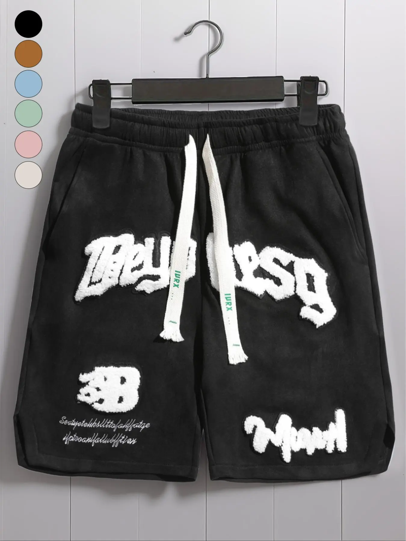 Men's Letter Embroidery Patched Drawstring Waist Suede Shorts, Regular Fit Casual Pocket Design Shorts for Summer, Fashion Men's Bottoms for Daily Wear,  Shorts for Men