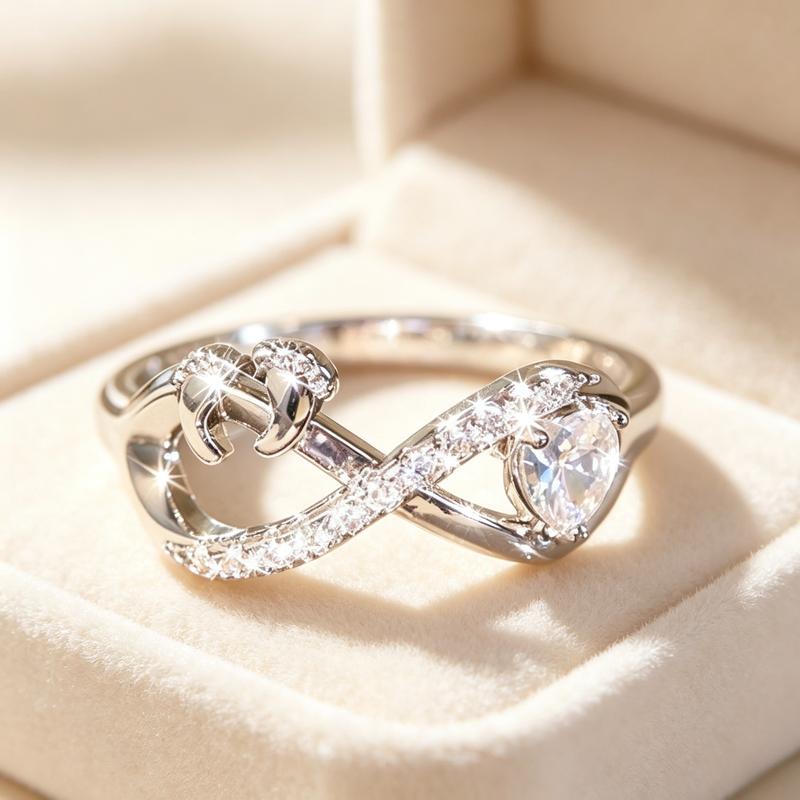 Infinity Symbol Intertwined Shank Finger Ring, Teardrop‑Cut Accent With Pave‑Trim Open‑Work Statement Ring for Women Valentine Date Night and Romantic Gathering Occasion