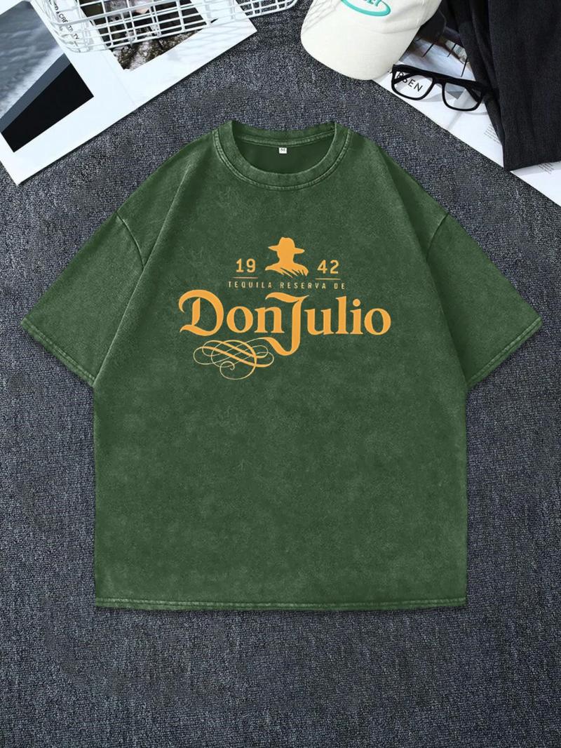 Men's Vintage Graphic Print Round Neck Tee, Regular Fit Casual Short Sleeve T-shirt, Men's Summer Top for Daily Wear, Tropical, Cotton