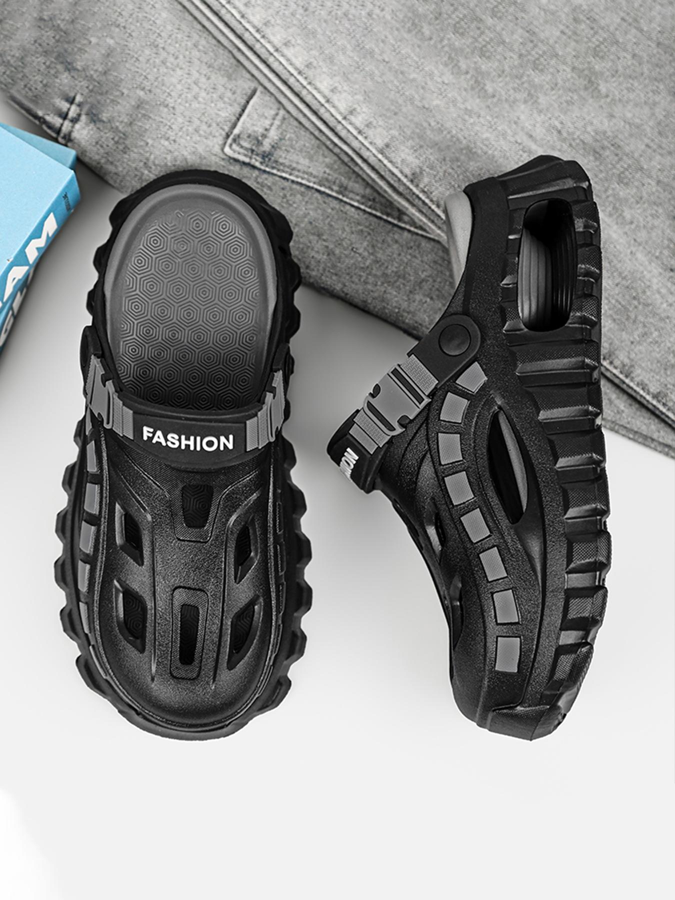 Men's Summer Outdoor Breathable Nonslip Thick Sole Non-Slip Lightweight Open-Toe Slippers, Casual Beach Sandals, Versatile Comfortable Hole Shoes, Textured Design Clogs