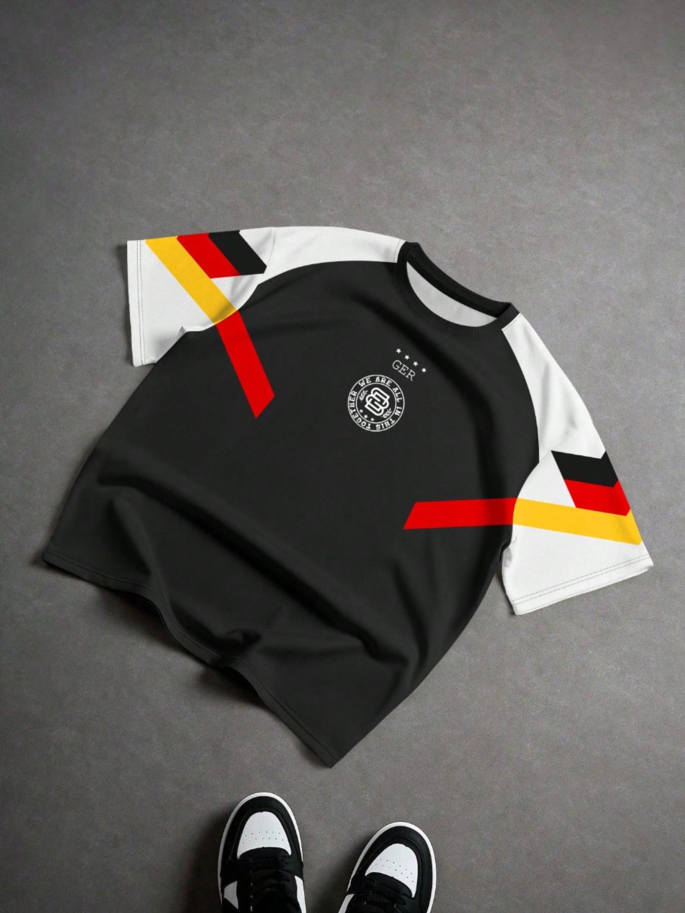 Germany Team Ger Letter Football Jersey Men Colorblock Short Sleeve Sports T-Shirt, Fan Memorial Edition
