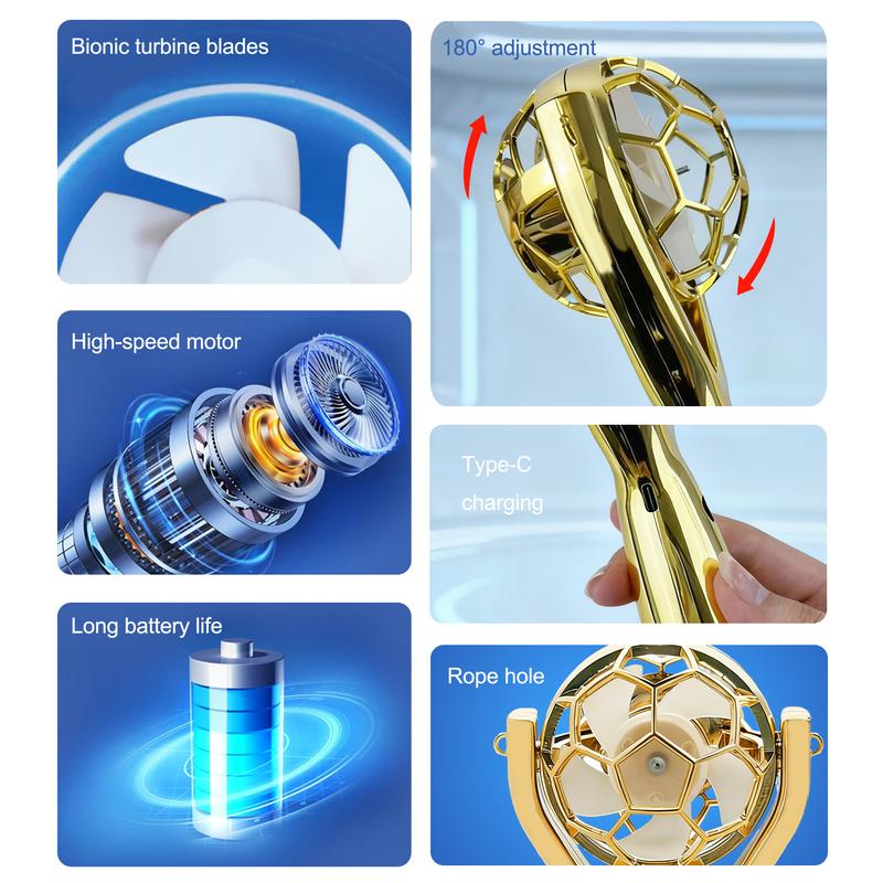 Golden World Cup Soccer Trophy Handheld Fan | Portable Rechargeable Fan for Soccer Fans | TikTok Viral Sports Carnival Fan