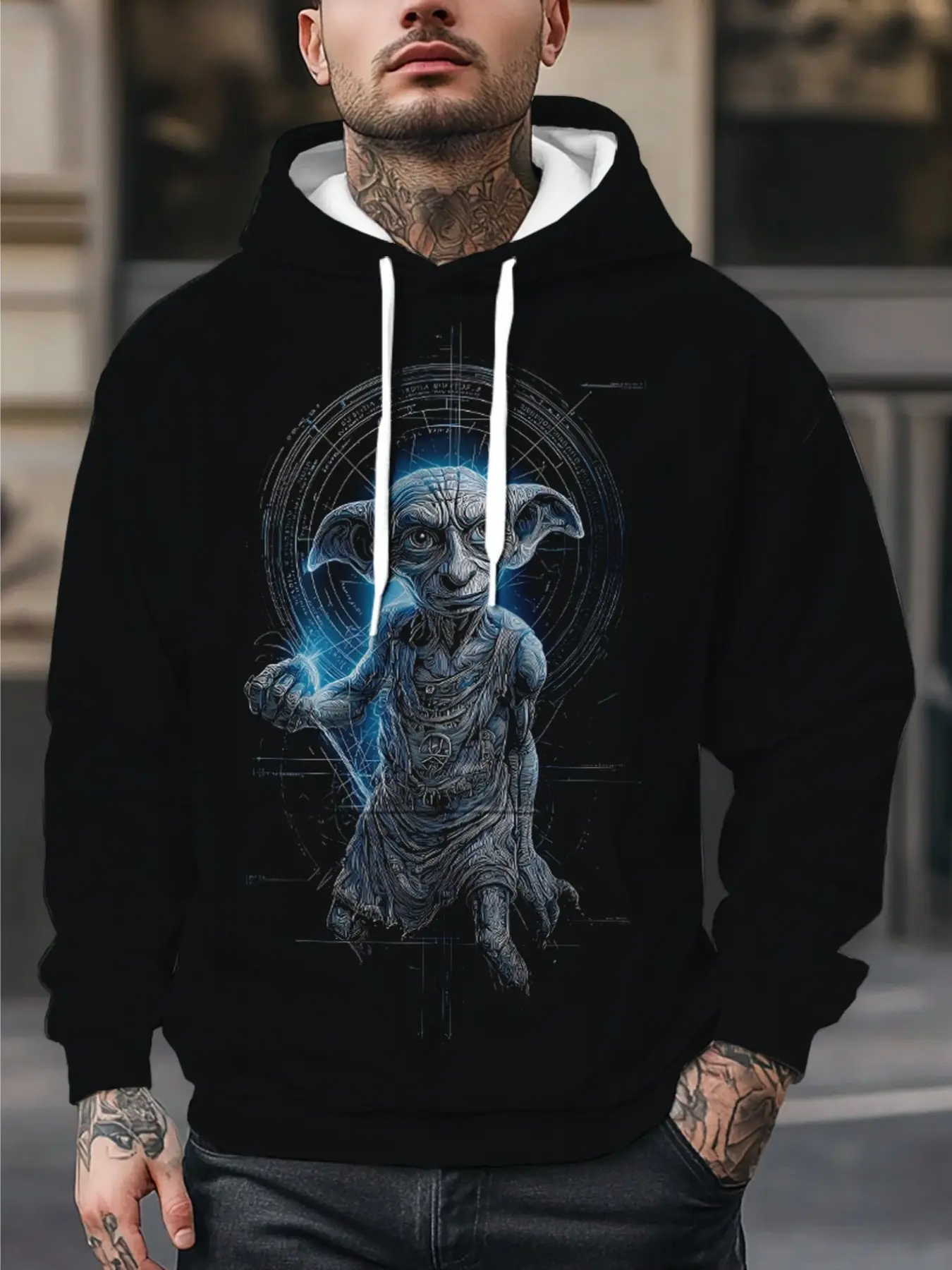 Men's Innovative Hoodie, 3D Harry Potter Print, Casual Sports, Fall & Winter Fitted Hooded Sweatshirt, Unlined All-Over Print Design
