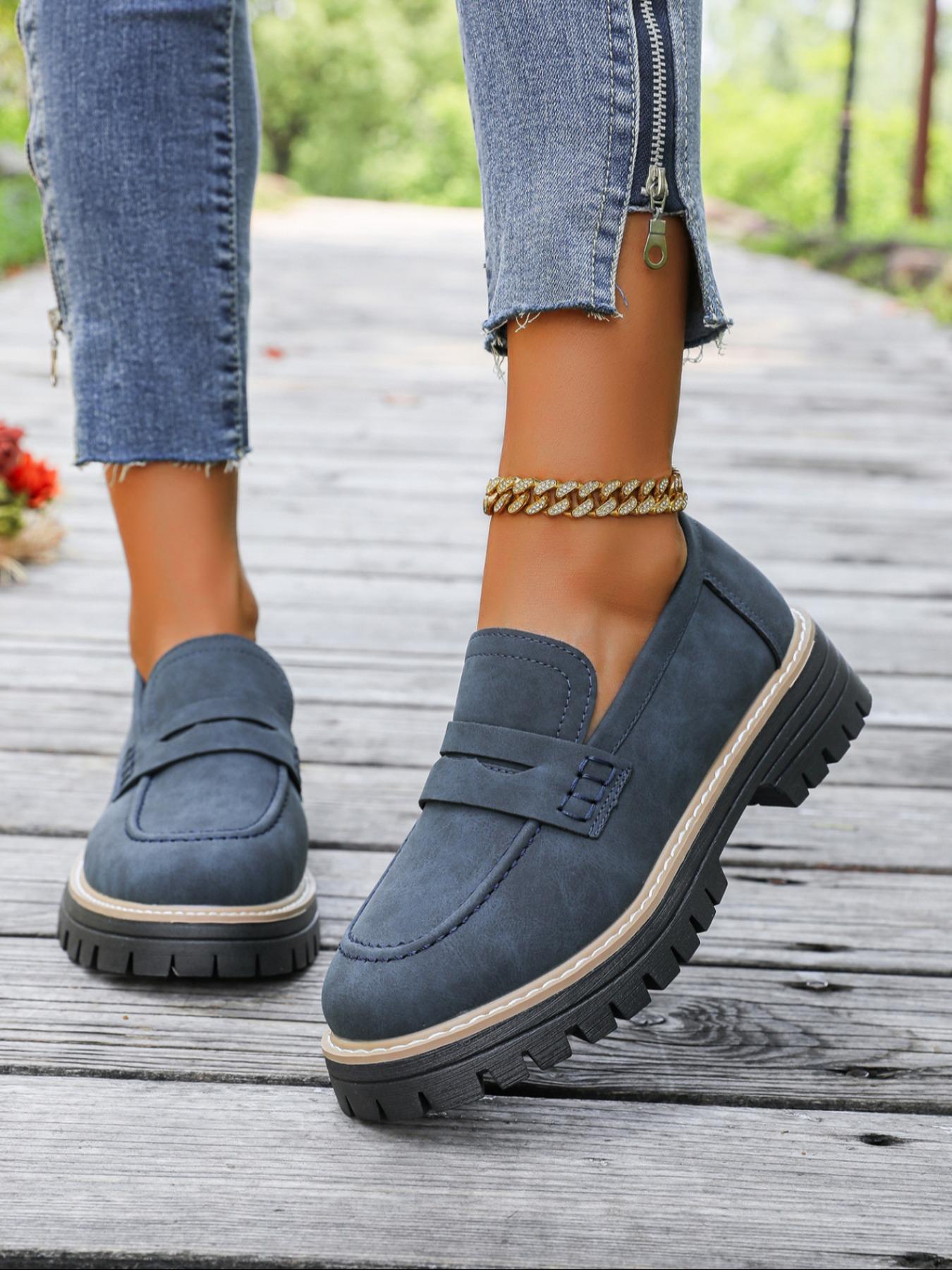 Women's Fashion Thick Sole Loafers, Cross Strap Design, One-Step Slip-On, Casual Comfortable All-Season Shoes, Perfect for Walking, Footwear