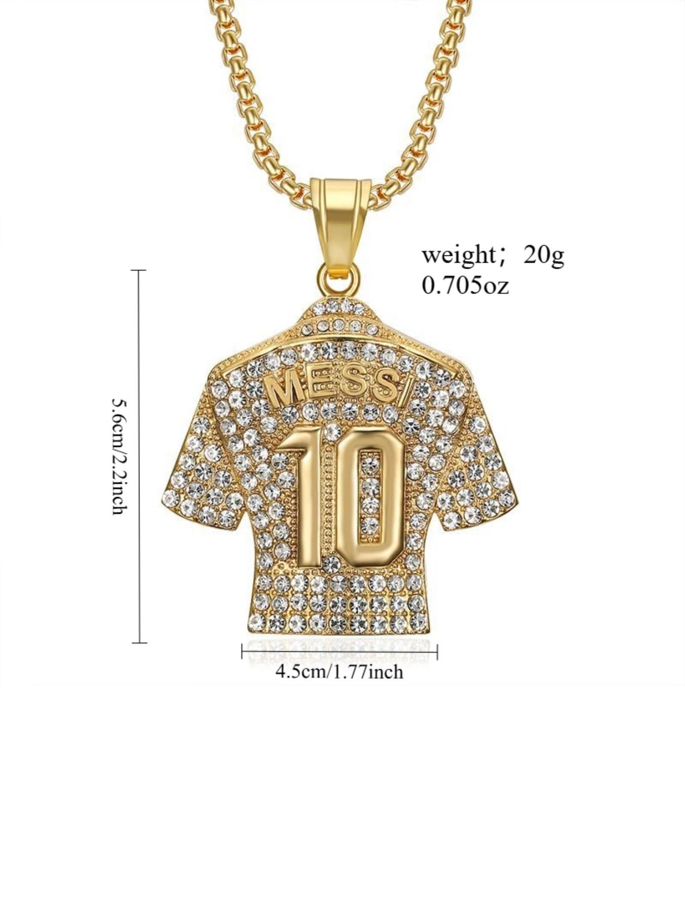 New Hip Hop Jewelry, Titanium Steel Gold Plated Diamond Football Messi 10 Jersey Pendant Necklace, Trendy Fashion Accessory