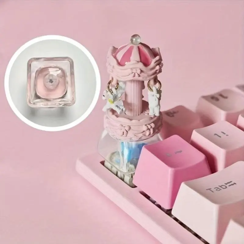 3D Pink Carousel Unicorn Resin Keycap Handmade Cute ESC Key for Mechanical Keyboard