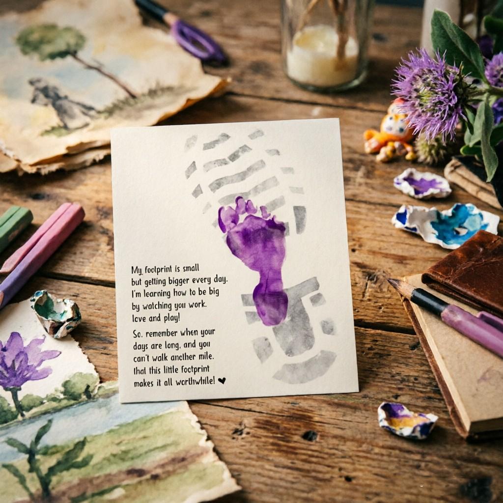 Father's Day DIY Footprint Art Kit, Creative Handprint Card with Emotional Poem, Family & Preschool Craft Gift, 5 Pieces Set