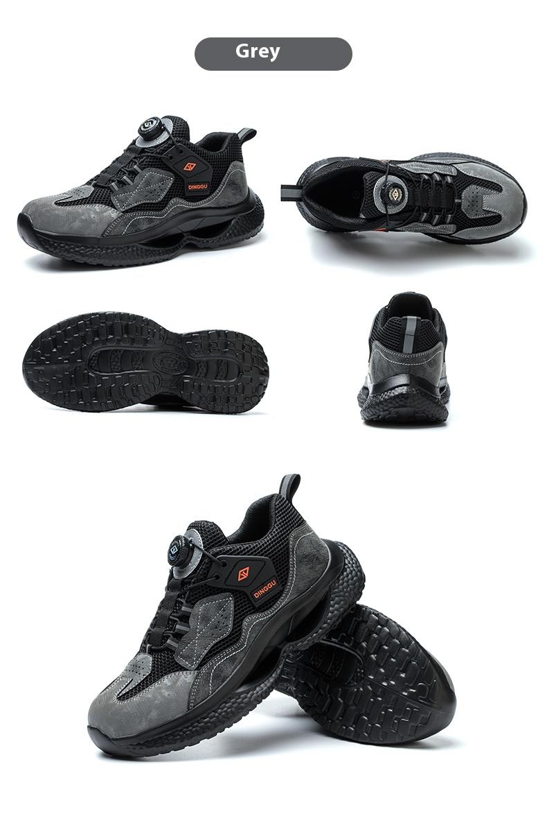 Steel Toe Men's Work Sneakers with Breathable Mesh - Anti-Slip, Durable, Casual Striped Design, Elastic Closure and Non-Slip EVA Sole,FathersDayGift