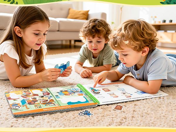 JoyCat Preschool Montessori Busy Book for Kids - Language Sensory Toy, Busy Board, Alphabet Flashcards, Color Recognition, Counting Games, Farm Animals Matching, English & Spanish Version, Daily Life Themes, Autism Learning Material, s,summerwins