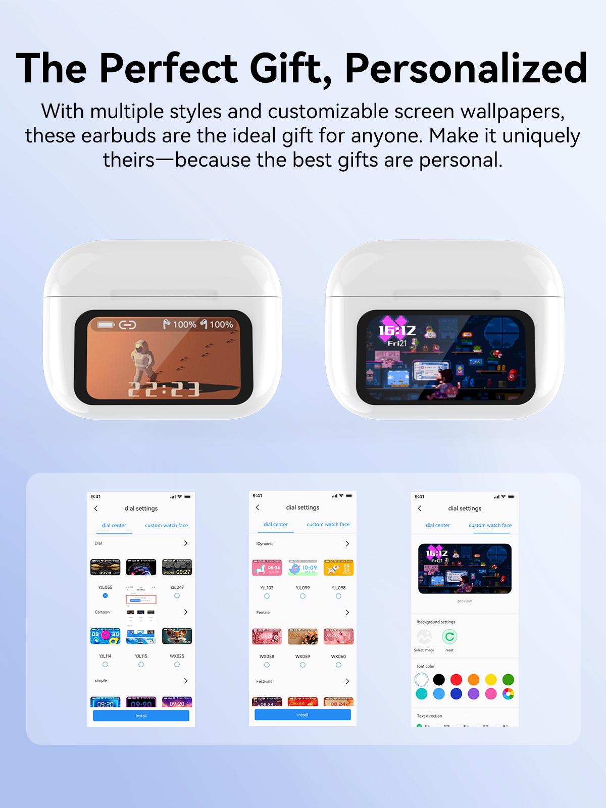 Smart Display Earbuds Case | Bluetooth 5.3 Wireless Noise-Canceling Earbuds  | Perfect Gift-Ready High Quality Headphones Audio headphones bluetooth noisecancellingheadphones