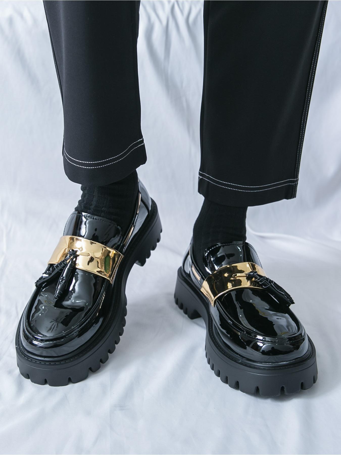 Men's Casual Footwear - Lace-Up Shiny Oxford Shoes - Round-Toe Low Heel Comfortable Derby Casual Shoes - Timeless Business Office Formal Footwear