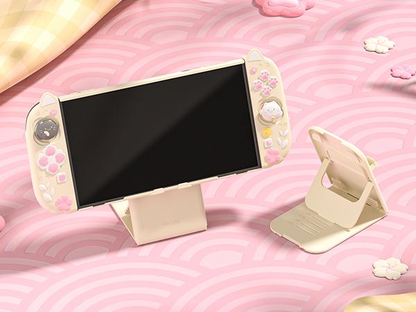 PlayVital [for Nintendo Switch 2 (2025 Version)] Protective Silicone Grip Case  - Joycon Covers + Dockable Protection + Extra Adjustable Stand & Thumb Grips- Cherry Blossoms Kitten & Good Night Bear & Magic Wings, Not compatible with the original Switch 1