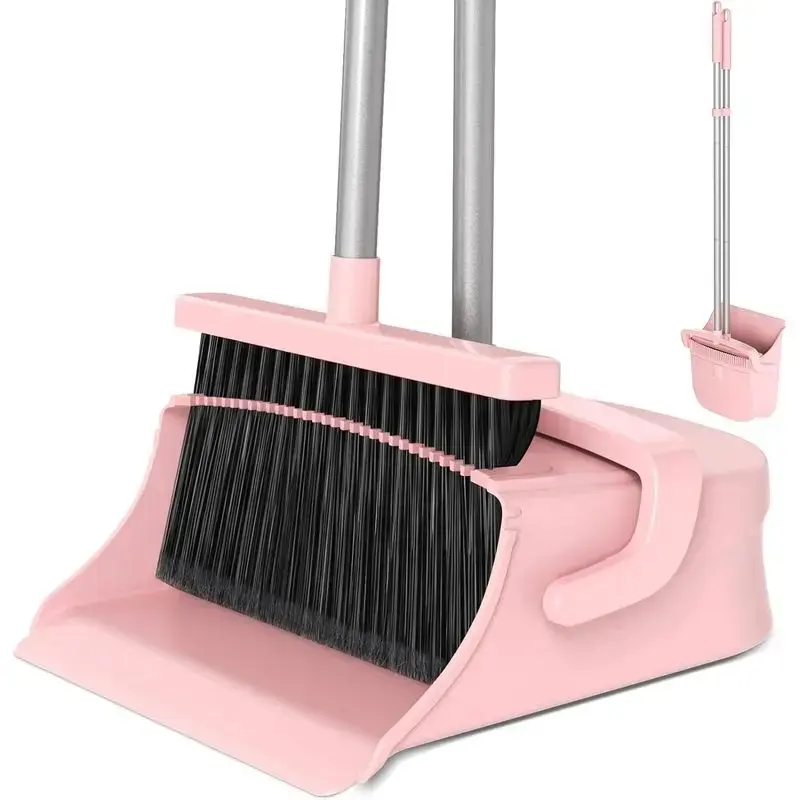 Broom and Dustpan Set with Long Handle, Upright Standing Self-Cleaning Combo with Comb Teeth for Pet Hair, Dust, Home, Kitchen, Office & Indoor Floors,,sohochic