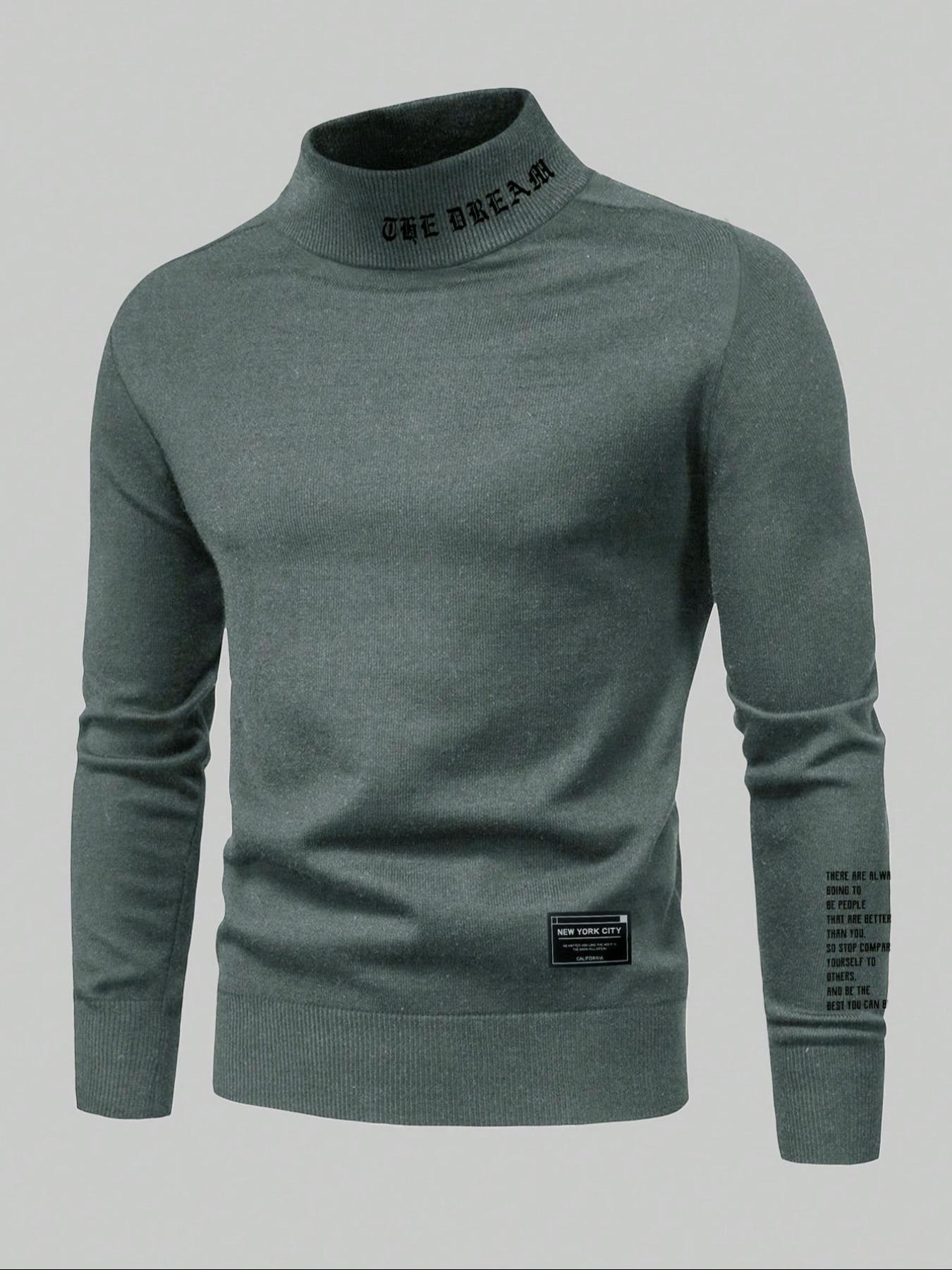 Men's fleece pullover high neck long sleeved sweatshirt,  round neck sweatshirt, basic casual Fitted long sleeved pullover sweatshirt, comfortable and warm round neck sweatshirt for autumn and winter, can be worn on the outside or on the inside