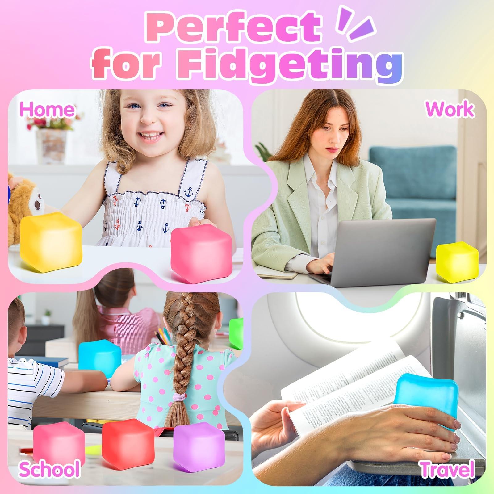Stress Relief Cube, Slow Bounce Ice Block Stress Ball, Anxiety Relieving Sensory Fidget Toy, Soft Square Ball, Perfect Classroom Prize, Party Gift