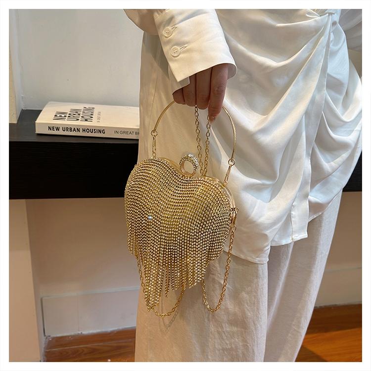 Heart-Shaped Evening Bag for Women, Tassel Sparkle Rhinestone Party Clutch, Elegant Prom Ballroom Handbag, Stylish Banquet Purse