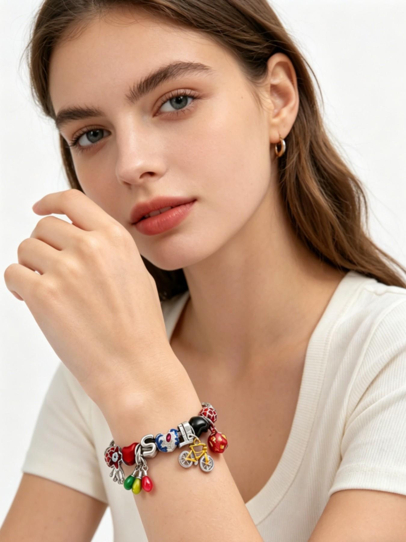 Retro DIY Stranger Things Inspired Multi-Pendant Beaded Bracelet, Heart Charm Bracelet, Strange Colorful Charm Trendy Jewelry, Aesthetic Fan Gift, Friend Gift, Special Bff Gift, Interest Gift