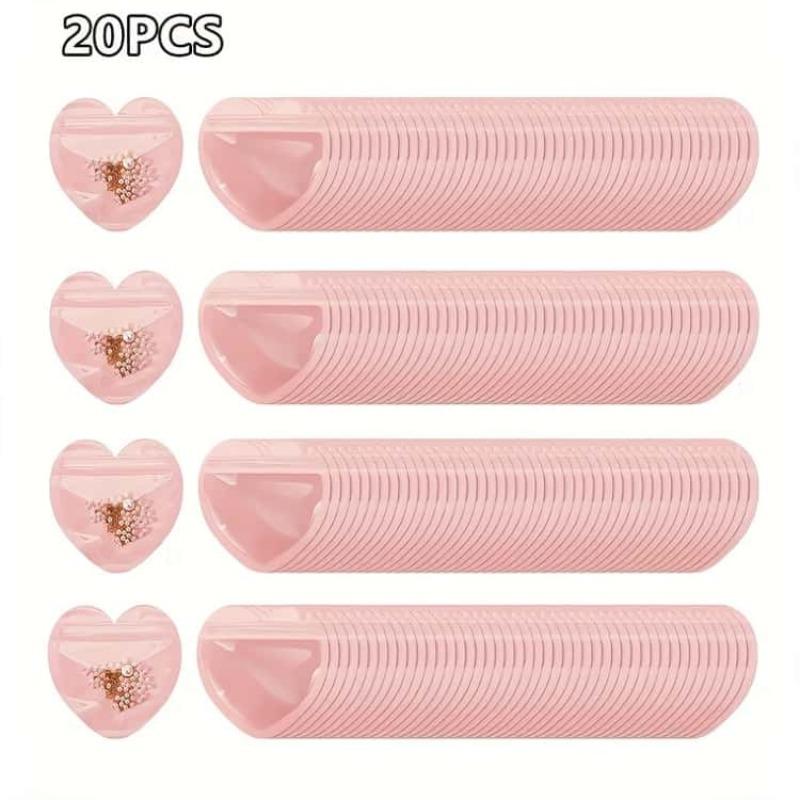 20pcs Pink Heart-Shaped Jewelry Bags, Transparent Sealed Bags, Suitable for Earrings, Rings, Necklaces and Travel Storage